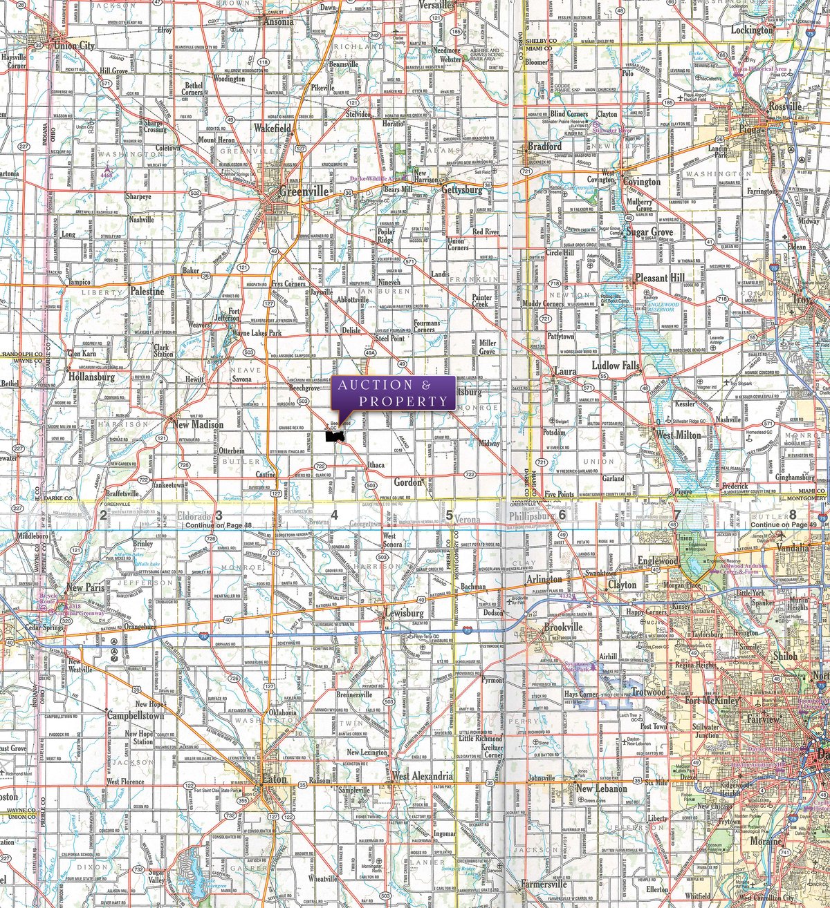 Area map - MAJOR LAND AUCTION - 251+/- ACRES IN 7 TRACTS - BEECHWOOD GOLF COURSE IN DARKE COUNTY, OHIO